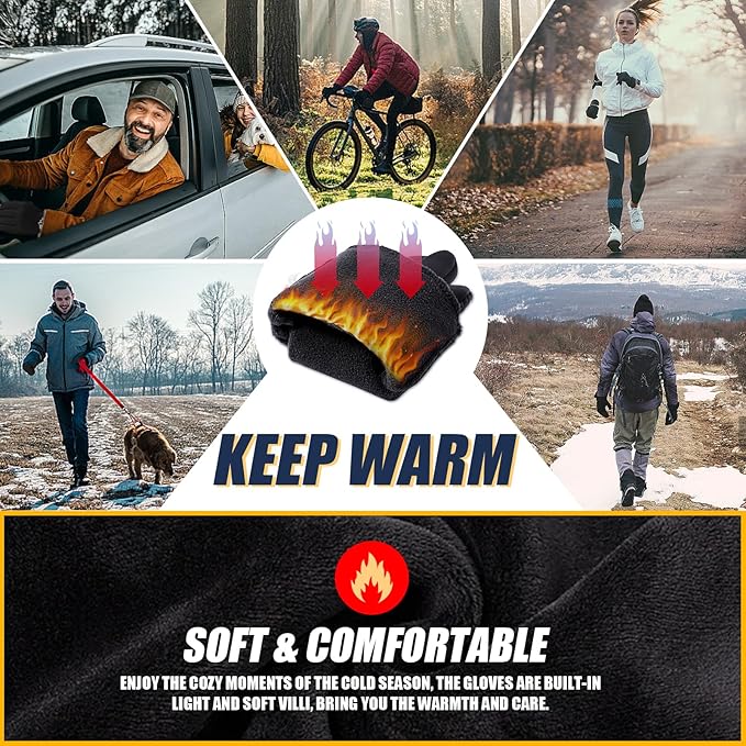 Pixel Panda Winter Gloves for Men Women Warm Touchscreen Gloves for Cold Weather Thin Water-Resistant Windproof Non-Slip Gloves for Cycling, Driving, Running, Hiking