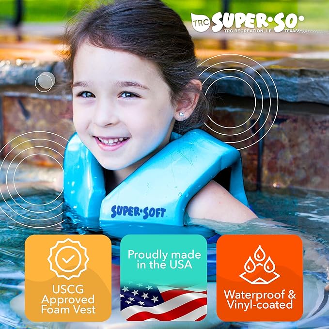 TRC Recreation Super Soft Child Life Jacket USCG Approved Vinyl Coated Foam Swim Vest for Kids Swimming Pool and Beach Gear