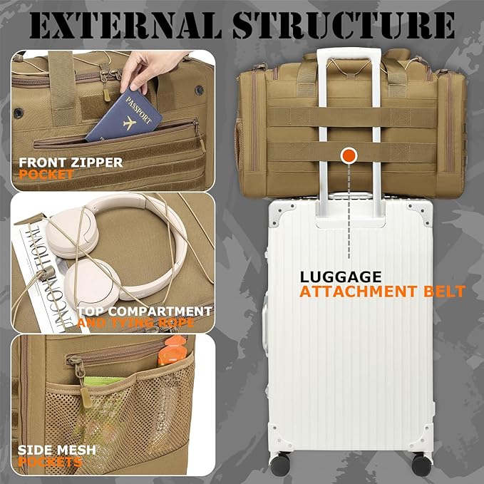 45L Gym Bag for Men & Women, Tactical Military Duffle Bag for Travel Weekender Gym Workout Deployment， Large Sports Bag for Hockey Football Baseball Soccer Basketball & Team training