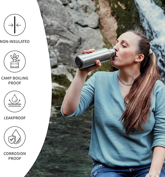 Bambaw Water Bottle 500 ml Eco Non-Insulated Stainless Steel Sports Bottle BPA-Free