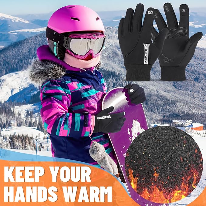 West Biking Kids Winter Gloves Touchscreen Cycling Gloves Windproof Thermal Non-Slip Sports Kids Gloves Cold Weather Mittens of Age 2-12 for Cycling Bike Riding Hiking Outdoor Boys Girls
