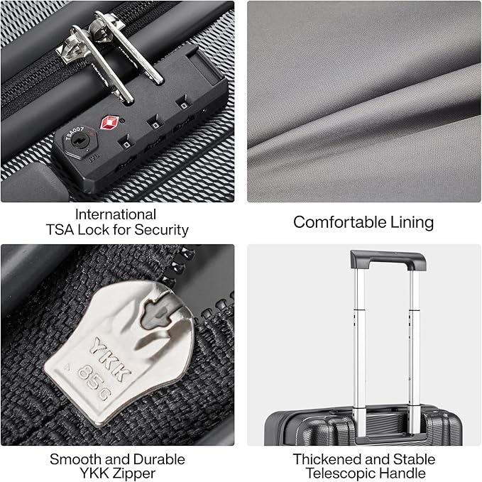 Hanke 29 Inch Luggage Suitcases With Spinner Wheels Lightweight PC hardside Rolling Suitcase With Travel Lock, Checked-Large 29-Inch(Jet Black)