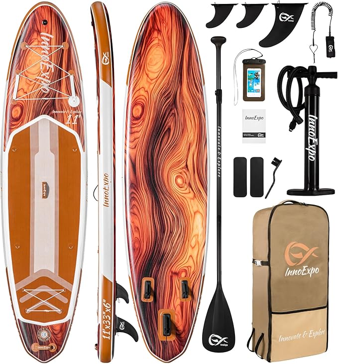 InnoExpo 11' Inflatable Stand Up Paddle Boards with Premium Accessories, Wide Stable SUP Paddle Board Design, Non-Slip Comfort Deck for Youth & Adults