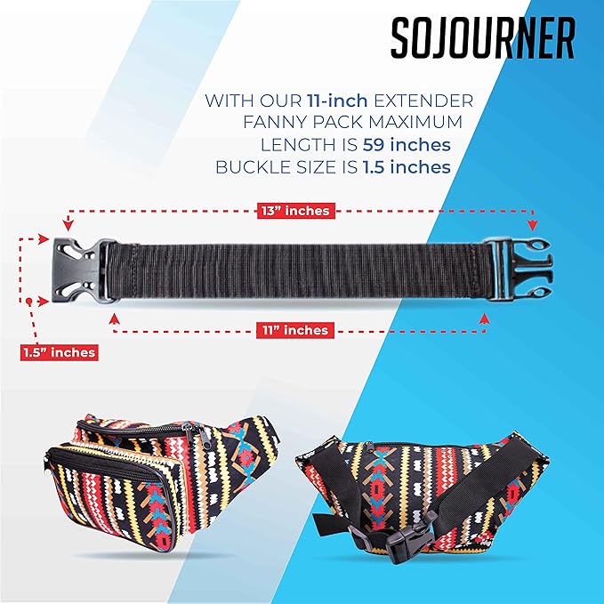 ONLY COMPATIBLE WITH SOJOURNER FANNY PACKS Fanny Pack Extender Belt Bag Adjustable Elastic Strap Buckle Waist Extender