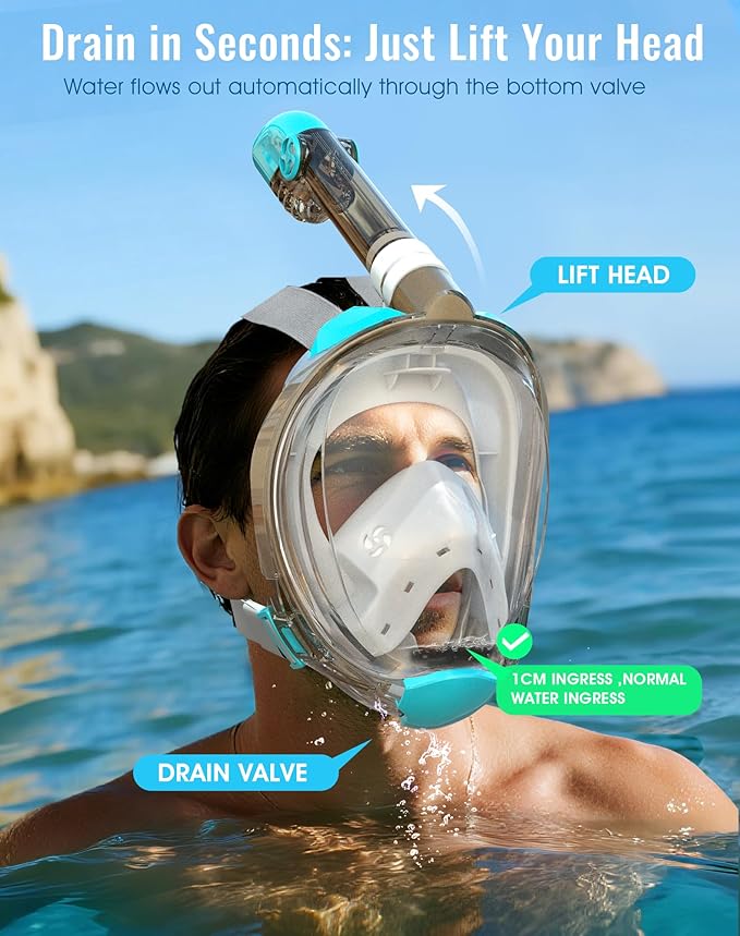 Greatever G2 Full Face Snorkel Mask with Latest Dry Top System,Foldable 180 Degree Panoramic View Snorkeling Mask with Camera Mount,Safe Breathing,Anti-Leak&Anti-Fog