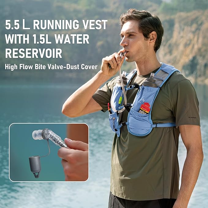 Running Vest with Water Bladder 1.5 Liter, Small Hydration Water Vest, Lightweight Hydration Pack Multi-Pocket 11x - for Hiking Race Trail Marathon for Women Men