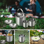 Lixada 5PCS Camping Cookware Set Stainless Steel 1.2L Camping Pot with 2 Cups & 2 Bowls, Lightweight Portable Backpacking Pot with Foldable Handles & Lid for Outdoor Cooking Hiking Picnic