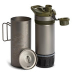 GRAYL GeoPress Titanium 24 oz Water Purifier Bottle with Cooking Lid - Filter for Hiking, Camping, Survival, Travel (Olive Drab)
