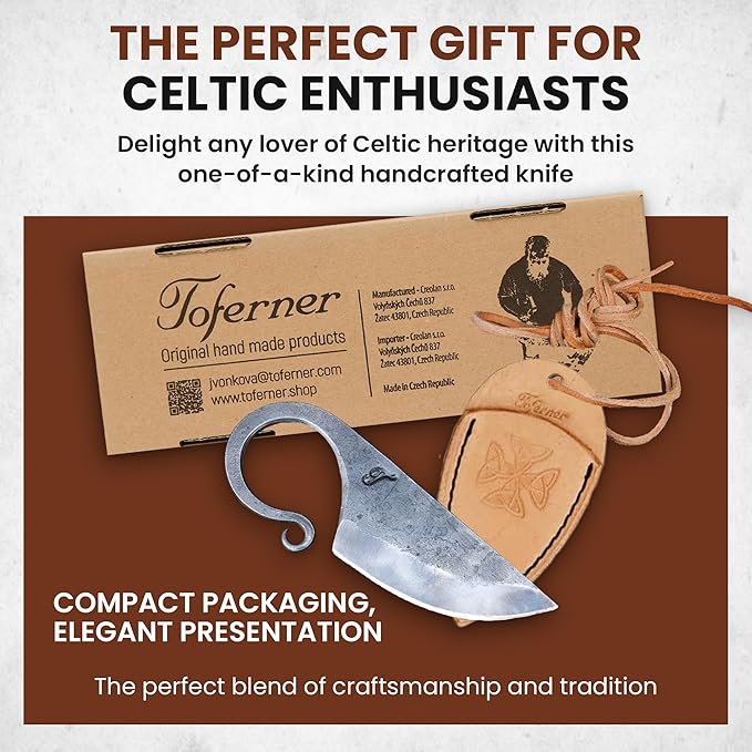 Toferner Celtic Pocket Knife, Hand Forged Fixed Blade Knives, Hardened Blade, Vintage Knife, Art Collection