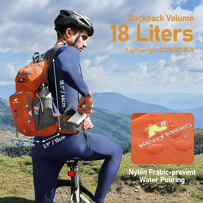 N NEVO RHINO Hydration Backpack, 18L Multipurpose Hiking Backpack with 3L Water Bladder, Water Backpack Insulated Hydration Pack Ideal for Hiking and Cycling