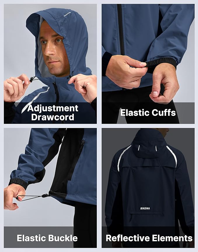 Men's Cycling Rain Jackets Waterproof Running Bike Windbreaker Lightweight Packable Hooded Jacket