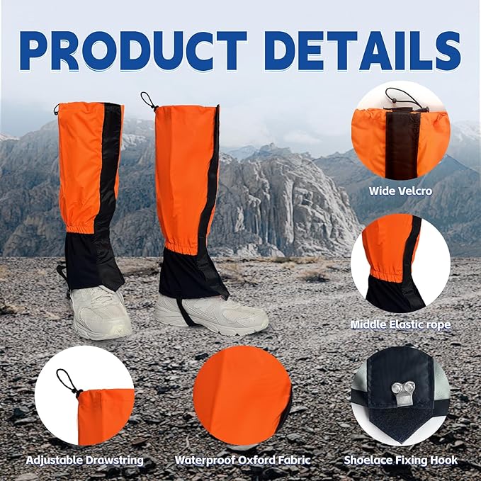 1 Pairs Gators for Hiking Boots,Adjustable Leg Gaiters for Women and Men Boots, Waterproof and Breathable Trail Gaiters for Hiking, Snow and Garden Weeding