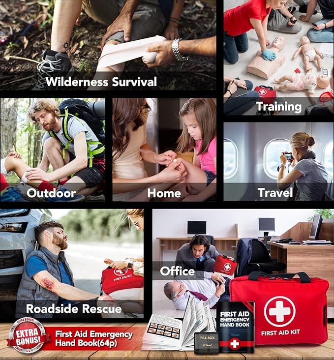 330 Piece First Aid Kit, Premium Waterproof Compact Trauma Medical Kits for Any Emergencies, Ideal for Home, Office, Car, Travel, Outdoor, Camping, Hiking, Boating (Red)
