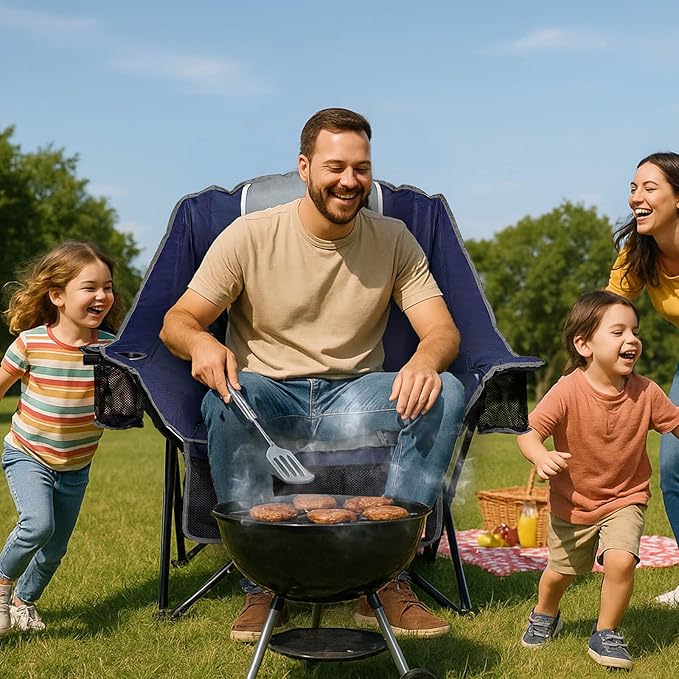 Oversized Camping Chairs Extra Wide 400lbs Capacity, Heavy Duty Folding Outdoor Chair with 2 Cup Holder & Storage Pocket, Padded and Portable Lawn Chair for Adults, Camp, Fishing, Tailgating, Picnic