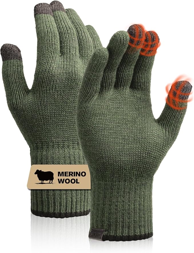 Merino Wool Gloves for Women Men, Touch Screen Warm Glove Liners Thermal Soft Knit Lining for Winter Running Hiking