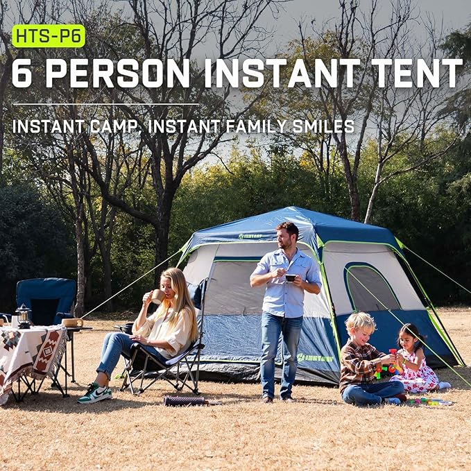 4/6/8 Person Instant Tent, Waterproof Pop Up Tents for Camping with Rainfly, 60 Seconds Easy Setup, Automatic Cabin Tent for Family Camping with Expandable Carry Bag & Upgraded Ventilation