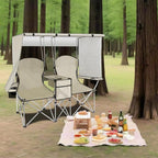 BDL Double Camping Chair with Canopy, Two Person Folding Loveseat with Shade, Heavy Duty Beach Chair with Cooler Bag, Cup Holder for Outside, Fishing, Sports, Beach-White