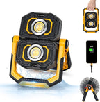 FORTO Magnetic Work Light Rechargeable – Dual Light Source, Oil-Resistant & 360° Rotating with Dual Stands for Garage, Car Repair, Workshop & Job Site (Yellow)