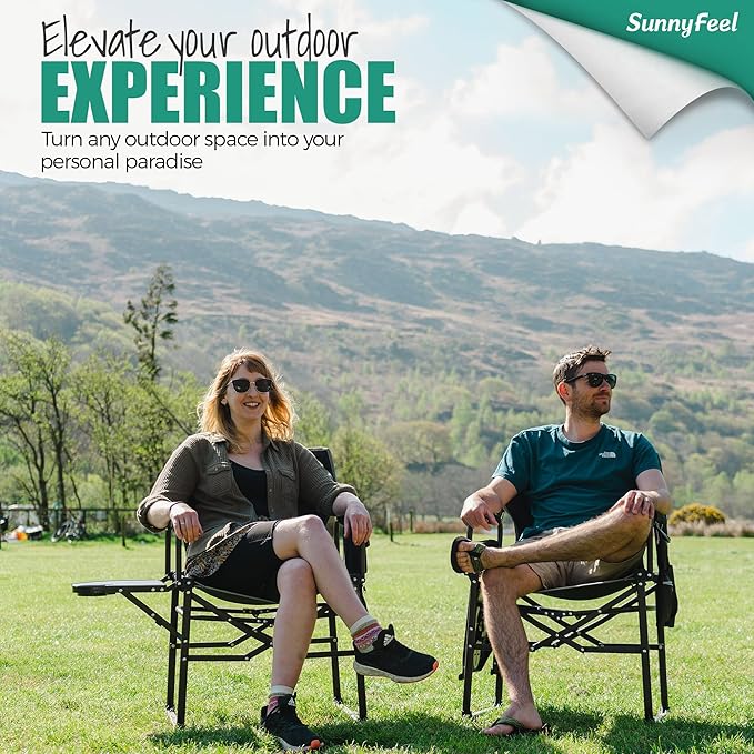SUNNYFEEL Camping Directors Chair, Heavy Duty,Oversized Portable Folding Chair with Side Table, Pocket for Beach, Fishing,Trip,Picnic,Lawn,Concert Outdoor Foldable Camp Chairs