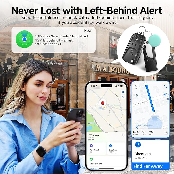 JTD Air Tracker Tags 5 Pack for Find My, 2026 Upgraded with IP68 Waterproof Item Finder with Left-Behind Alert, 5 Colors for Keys, Luggage, Backpack, Wallet. iOS Only.