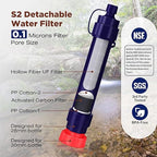 Membrane Solutions Water Filter Straw S2, NSF/ANSI 42&372&401 Certified, 4-Stage 0.1 μm Portable Water Purifier with Replaceable Filter, 5,000L Capacity for Camping, Hiking, Survival and Emergency- 5P