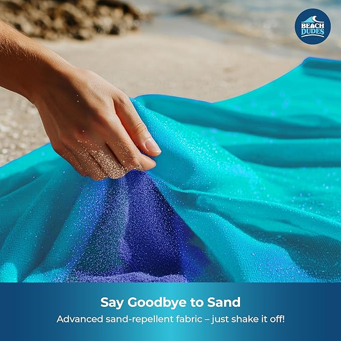 Sandproof Waterproof Beach Blanket Extra Large 108"x 84", Mat for Family, Quick Dry Ripstop Nylon Lightweight, Compact for Travel, Picnic, Camping w/ 4 Anchor Stakes and Carry Bag
