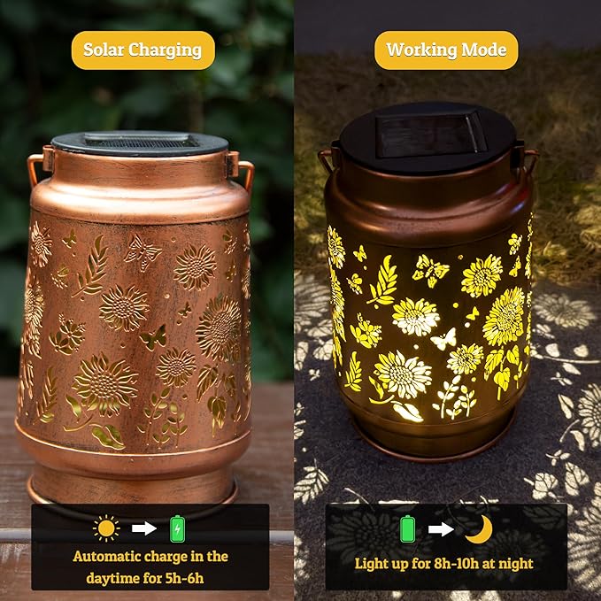 Sunflower Solar Lantern Lights, Outdoor Lanterns Garden Decor, Hanging Solar Lantern for Backyard Porch Patio Table Yard Balcony Lawn Pathway, Gifts for Women Grandma Mom, 1PCS