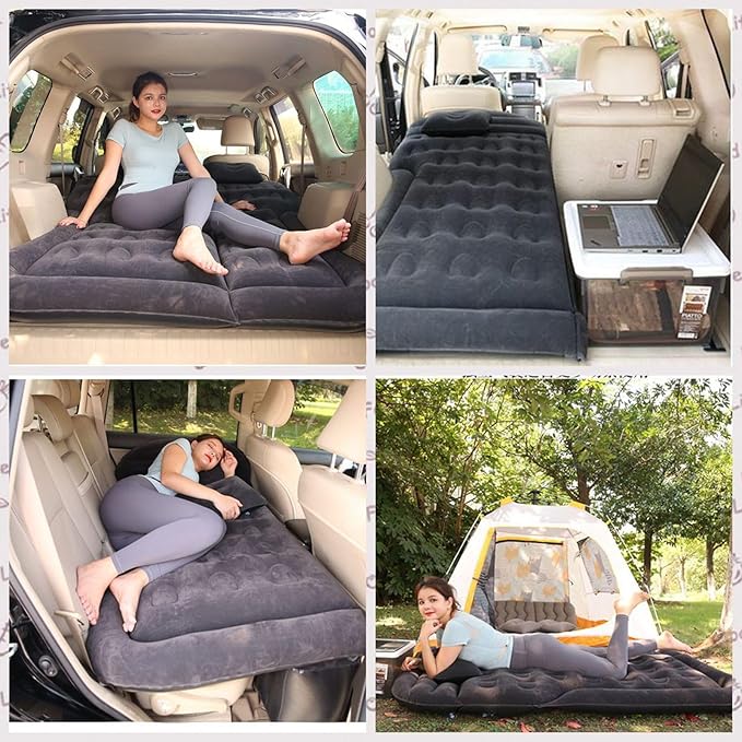 Inflatable SUV Air Mattress,Thickened Flocking Inflatable Car Camping Travel Air Mattress with 2 Pillows & Air Pump,Portable Car Sleeping Bed for SUV|MPV|Minivan
