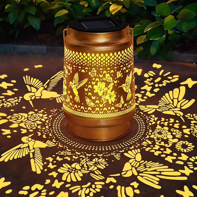 Hummingbird Solar Lantern Outdoor Waterproof, Mothers Day Gifts Hanging Garden Lights with Metal Design - Patio Decor, Christmas Gifts for Women Mom Grandma