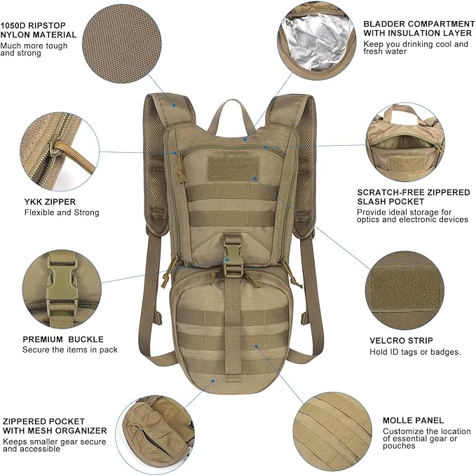 Unigear Tactical Hydration Packs Backpack 1050D with 3L Water Bladder, Thermal Insulation Pack Keeps Liquid Cool up to 4 Hours for Hiking, Cycling, Hunting and Climbing