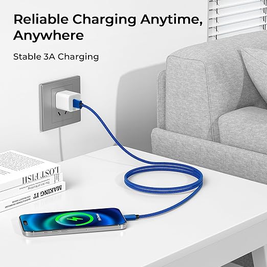 Basesailor for iPhone 17 16 Pro Max Charger Cord,USB to USB C Cable,Type C Charging Power Cord for Apple 17e 15 iPad 10 Air 4 5,Samsung Galaxy S26 S25 S24 S23,Blue,2Pack 3.3FT(1M)