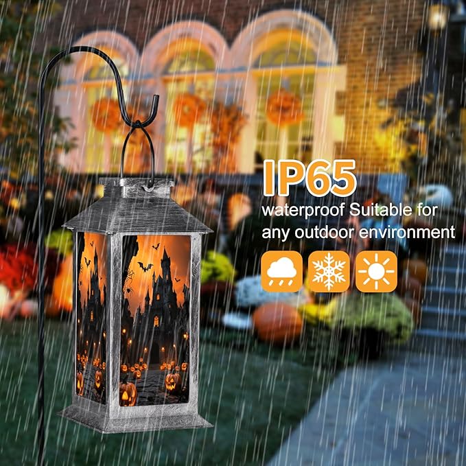 Halloween Decorations Outdoor,Halloween Hanging Decorations,Solar Lantern,Decor for Home Outside Porch Garden Yard Lawn Party Decorations（Bat Pumpkin Castle）