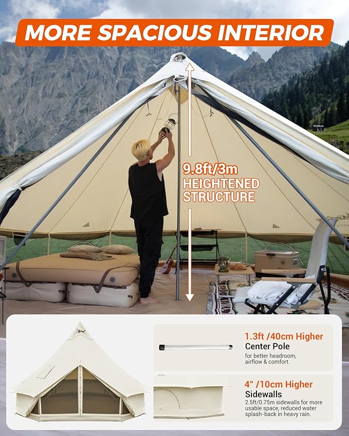 KingCamp Canvas Bell Yurt Tents, 4 Seasons Large Waterproof & Windproof Luxury Glamping Tent w/Stove Jack for Family Outdoor Camping, Hunting, Parties