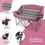 Northroad Oversized Double Camping Chair, Fully Padded Loveseat, Heavy Duty Folding Duo Chair w/Cup Holders, Armrests & Carry Bag, Supports up to 600lbs, Purple