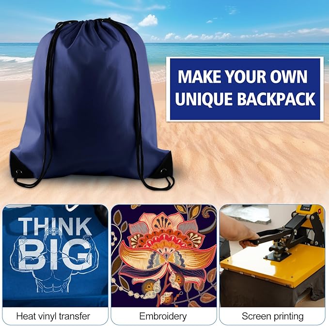 PLULON 2Pcs Drawstring Bags Bulk Navy Blue Drawstring Backpack String Backpack Cinch Sack Sport Gym Backpack Bags for Yoga Traveling Outdoor Sports