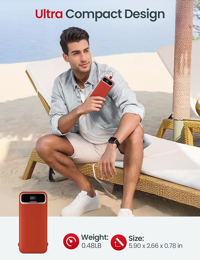 12000mAh Lightweight-Portable-Charger-Power-Bank with Built-in Cables and AC Wall Plug, PD20W USB-C Fast Charging Battery Pack, LED Display External Travel Phone Charger for All iPhone,Samsung,Android