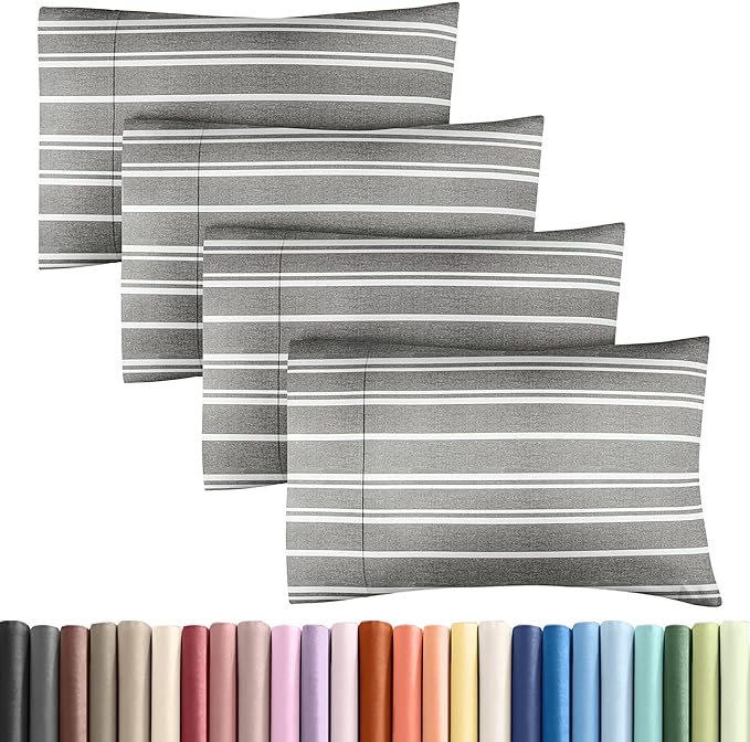 Pillowcases - Ultra Soft Hotel Quality Pillowcase Covers - Comfy, Cozy & Wrinkle Free - Shrinkage and Fade Resistant - Machine Washable Pillow Protectors - (King, Grey Stripes 3, 4 Piece Set)