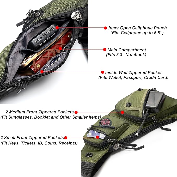 NICGID Sling Bag Chest Shoulder Backpack Crossbody Bags Casual Daypack for Men Women (Army green-2620N)
