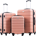 Coolife Luggage 3 Piece Set Suitcase Spinner Hardshell Lightweight TSA Lock (sakura pink, 3 piece set(20in24in28in))