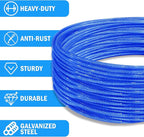 40ft Clothes Line Outdoors 3/16" Wire Ropes Blue PVC Coating Laundry Drying Clothesline Retractor with Metal Hooks Heavy Duty for Umbrella Travel Outside Camping Backyard