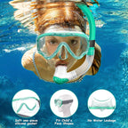 Vvinca Snorkeling Gear for Kids Dry Top Kids Snorkel Set for Boys Girls Junior Youth Children Age 4-14 Swim Goggles with Nose Cover Anti-Fog Panoramic View Adjustable Elastic Diving Mask and Snorkel