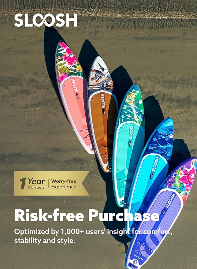 SLOOSH Inflatable Stand Up Paddle Board, 10'6" Inflatable Paddle Boards with Premium Accessories, Non-Slip EVA Deck, Ultra-Light Carry Bag Pump, Meander SUP for Youth & Adults