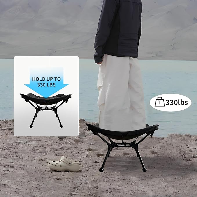 TENPLAY Portable Camping Stools for Adults Heavy Duty,Holds Up to 330lbs,18 Inch Oversized Folding Stools with All-in-One Seat & Carry Bag Design for Camping Outdoor Beach Travel Hiking Fishing Black