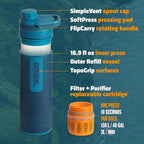 GRAYL UltraPress Water Purifier & Filter Bottle for Hiking, Backpacking, and Travel (Forest Blue)