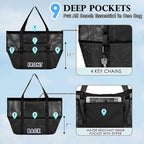 Fammart Mesh Beach Bag, Large Beach Tote with Zipper Pocket, Toys Pool Bag for Family Travel Vacation Cruise Essentials