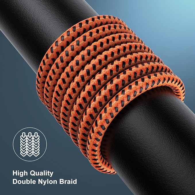 Essri 2Pack for iPhone Charger Cord 1FT, Lighting Cable 1 Feet to USB Charging Cable, Nylon Braided Charging Cord 1 Foot Compatible with iPhone 14 13 12 11 X XS XR 15 Pad - Orange