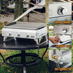 Tabletop Gas Griddle No Lid & Foldable Legs, 3-Burner BBQ Propane Flat Top Griddle, Portable Grill Stove for Outdoor Cooking Patio Party Camping Tailgating RV, Stainless Steel, GS311