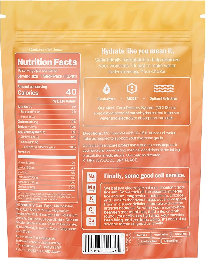 Hydration Electrolyte Powder, Complete Electrolyte Blend for Rapid Hydration and Muscle Support, 16 Single-Serve Packets, Peach Nectarine