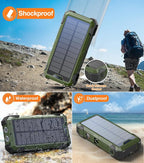 Solar Power Bank 42,800mAh, 15W Wireless Portable Charger with Built-in Cables, Outdoor Solar Battery Pack with LED Flashlight, Fast Charging for iPhone, Samsung, iPad etc