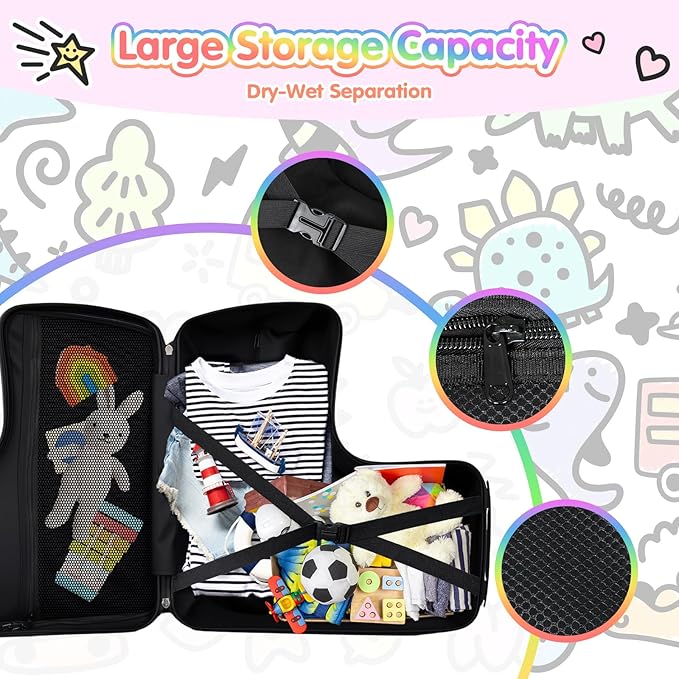 smilesun Kids Ride-On Suitcase with DIY Graffiti Coloring Design, 20" Hardshell Luggage with 4 Spinner Wheels, Safety Belt & TSA Lock – Fun and Rideable Travel Case for Toddlers and Children